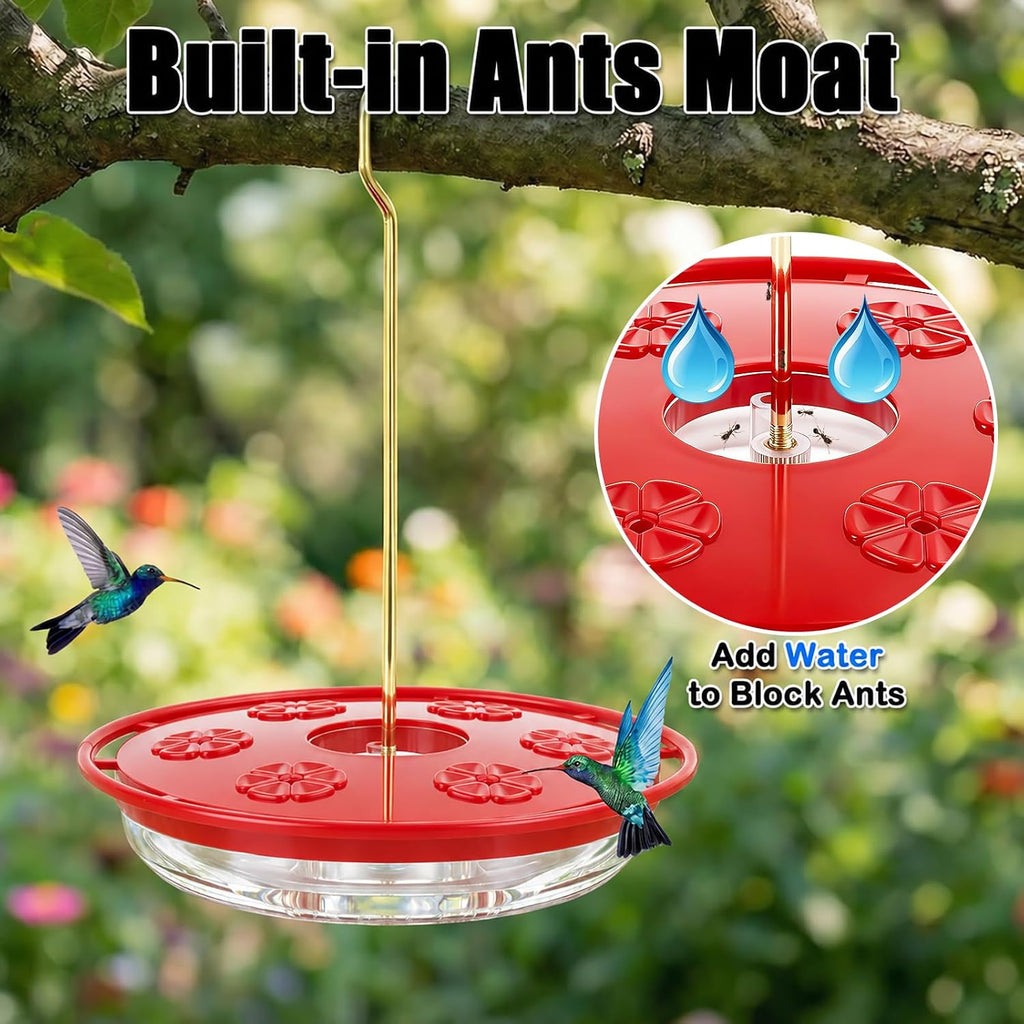 Saucer Hummingbird Feeders for Outdoors Hanging, 2 Pack 16oz Leak-Proof Nectar Feeder with Bee Guards Built-in Ant