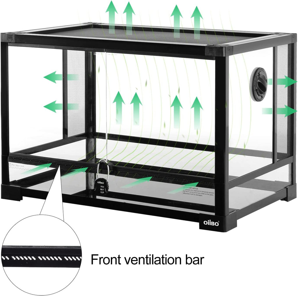 Full Vision Glass Reptile Terrarium 27 Gallon, Double Hinge Door with Screen Ventilation Reptile Tank 24"x16"x16"