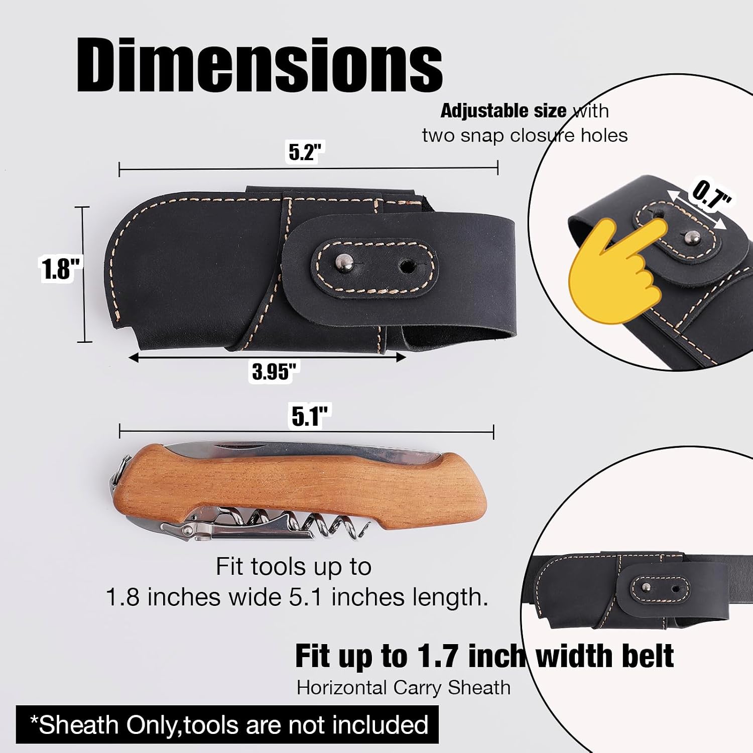 Leather Knife Sheath for Belt - Horizontal Carry Knife Holster - EDC Belt Organizer - Leather Multitool Sheath Pouch