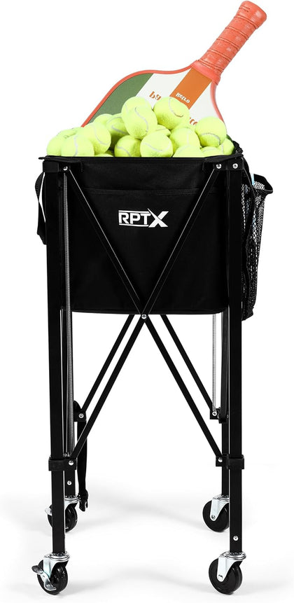 Tennis Ball Cart | Pickleball Ball Hopper | 150 Ball Capacity | Multiple Storage Pockets | Carrying Bag | Sturdy