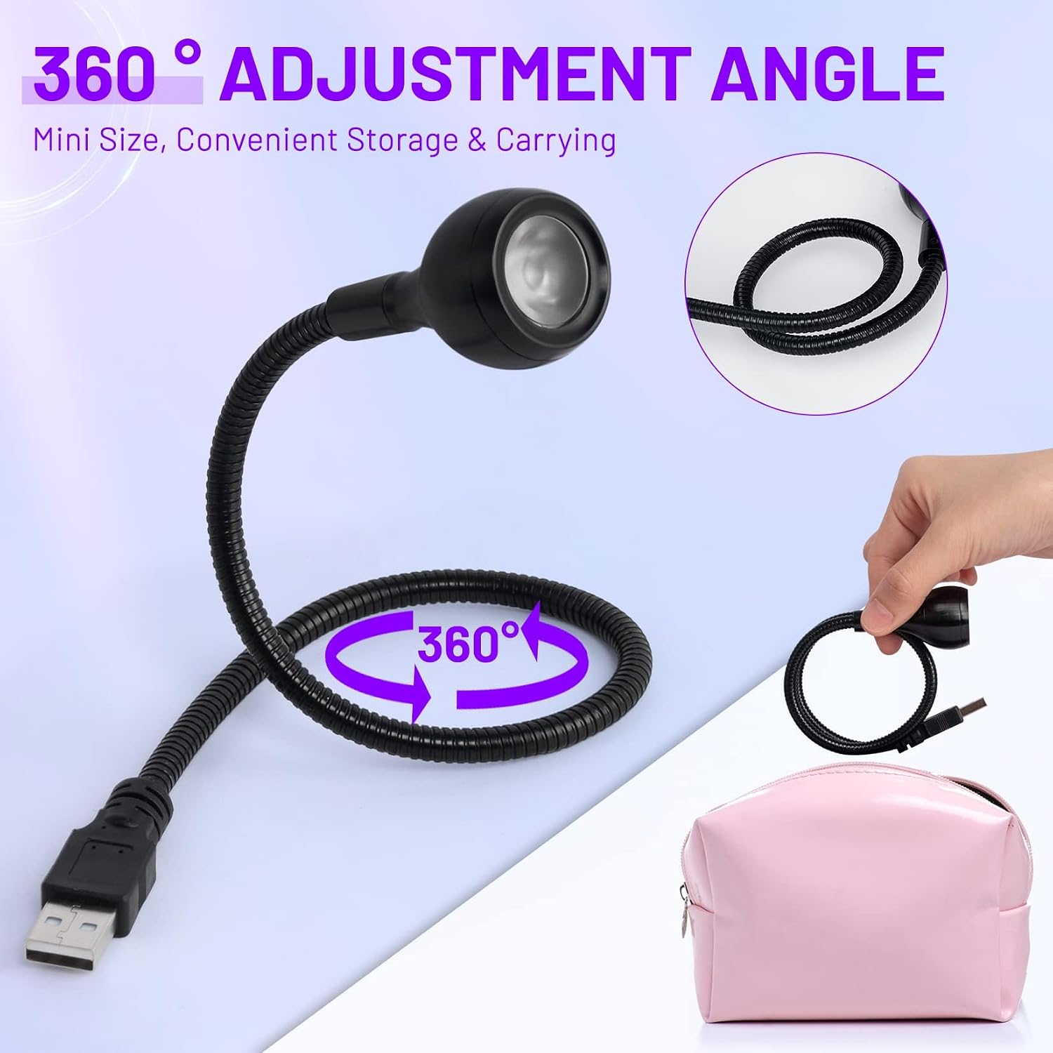 3W USB UV Nail Lamp with Flexible Gooseneck for Gel Nails, Black | Plug and Play, Portable Nail Dryer for Gel Polish