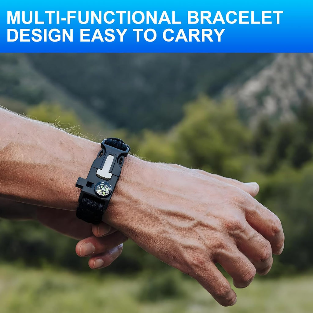 Survival Bracelet Set, 3 Pack with Compass and Whistle | 3 paracord bracelets with compass, whistle and magnesium