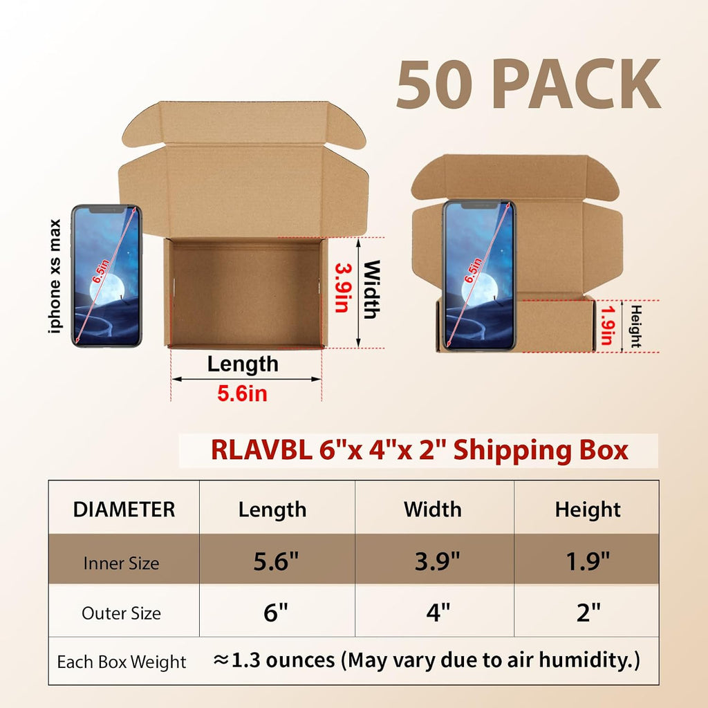 6x4x2 Small Shipping Boxes Set of 50, Brown Corrugated Cardboard Box for Packing, Mailing, Business