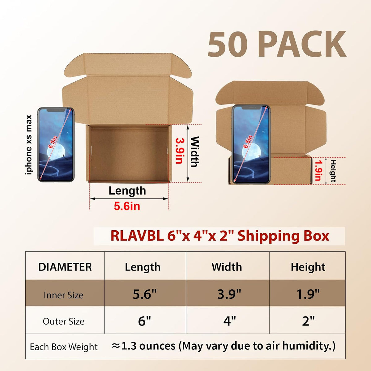 6x4x2 Small Shipping Boxes Set of 50, Brown Corrugated Cardboard Box for Packing, Mailing, Business