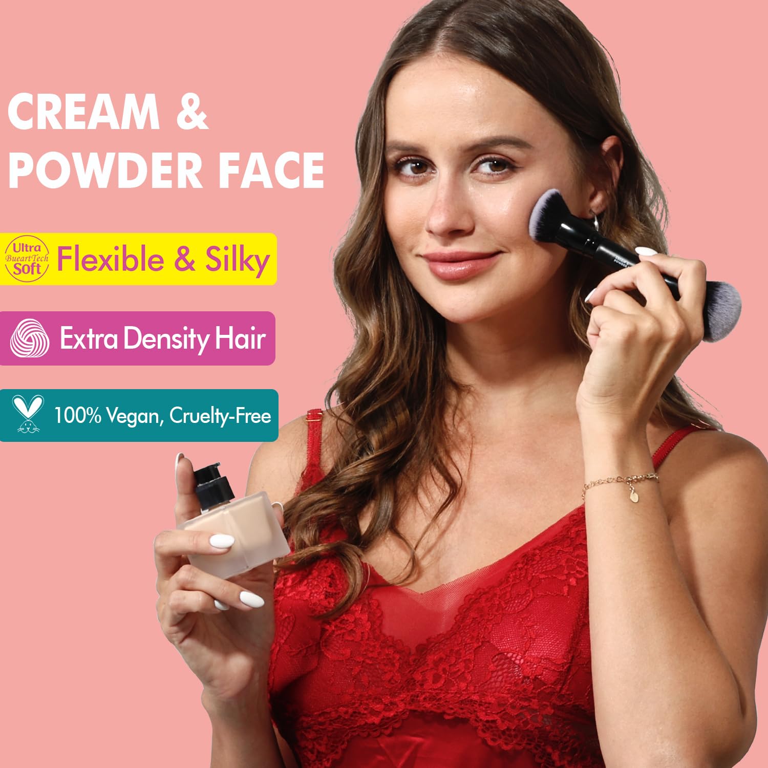 Dual Ended Cream Powder Brush and Complexion Duo Foundation Concealer Brush For Foundation, Setting Powder, Blush