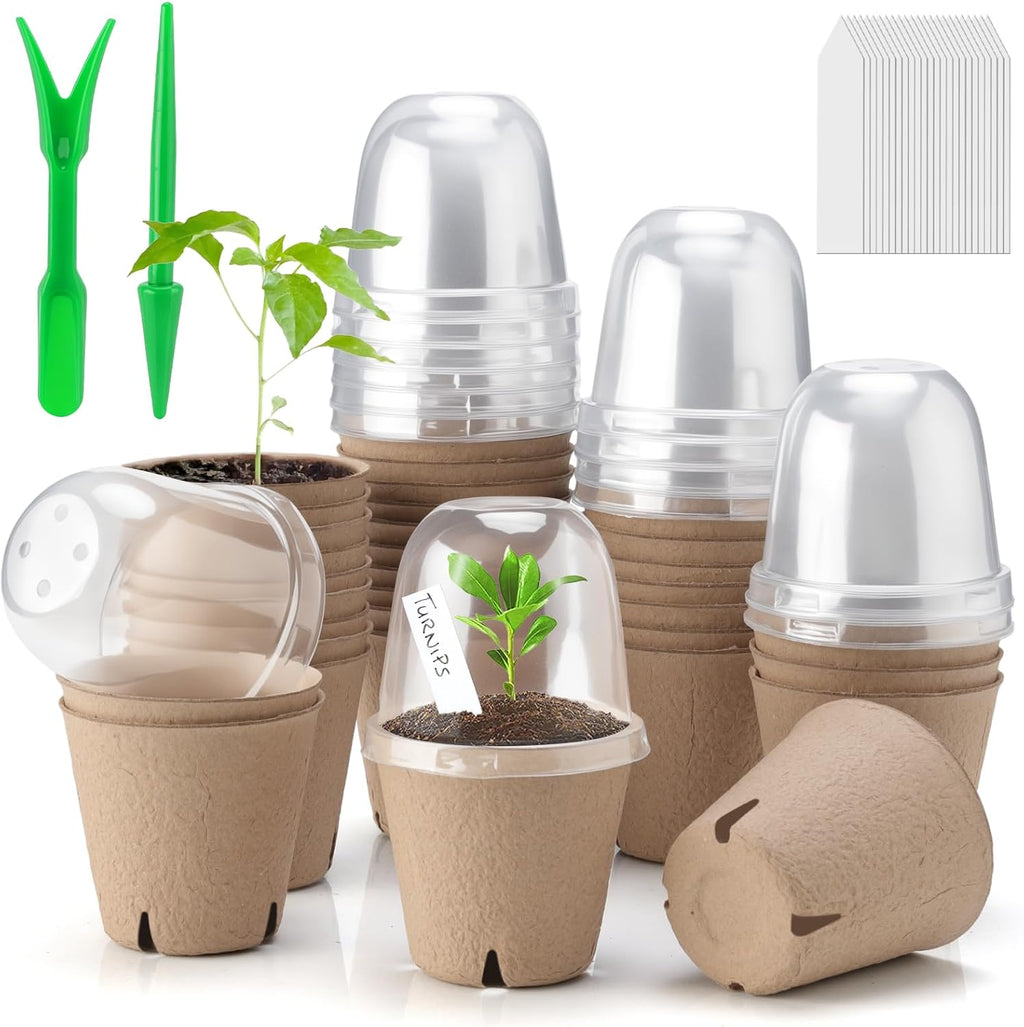36 Set 3.15 Inch Peat Pots Plant Starters for Seedling with Humidity Dome,Herb Seed Starter Pots Kits, Garden