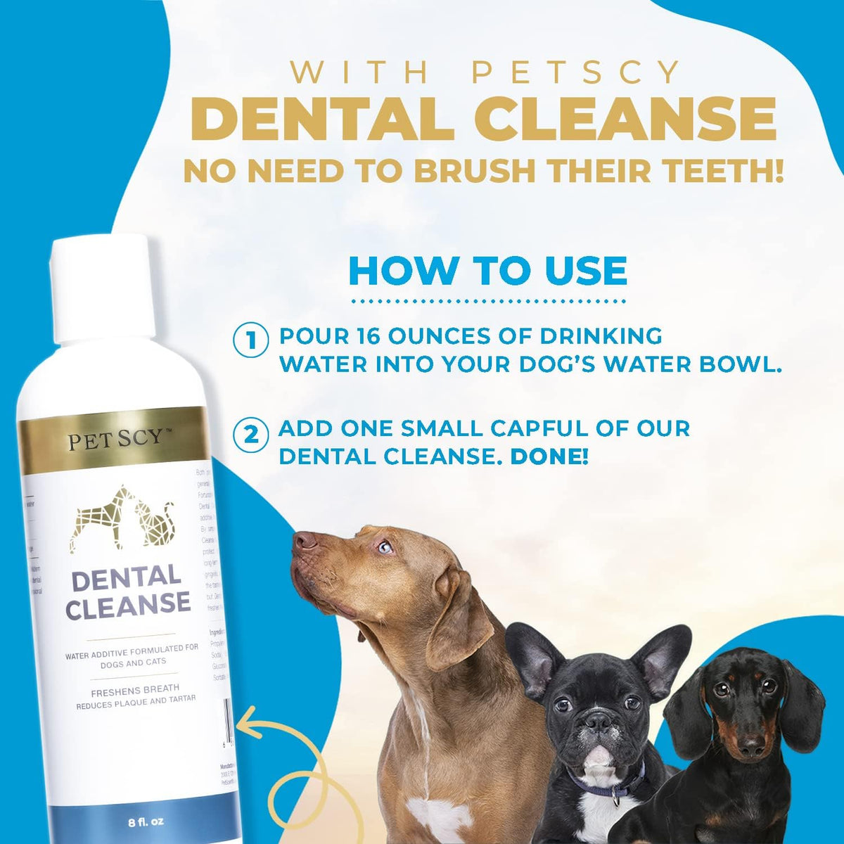 Dental Cleanse, All-Natural Cat & Dog Tartar Remover for Teeth, Cat & Dog Water Additive for Dental Care, Suitable
