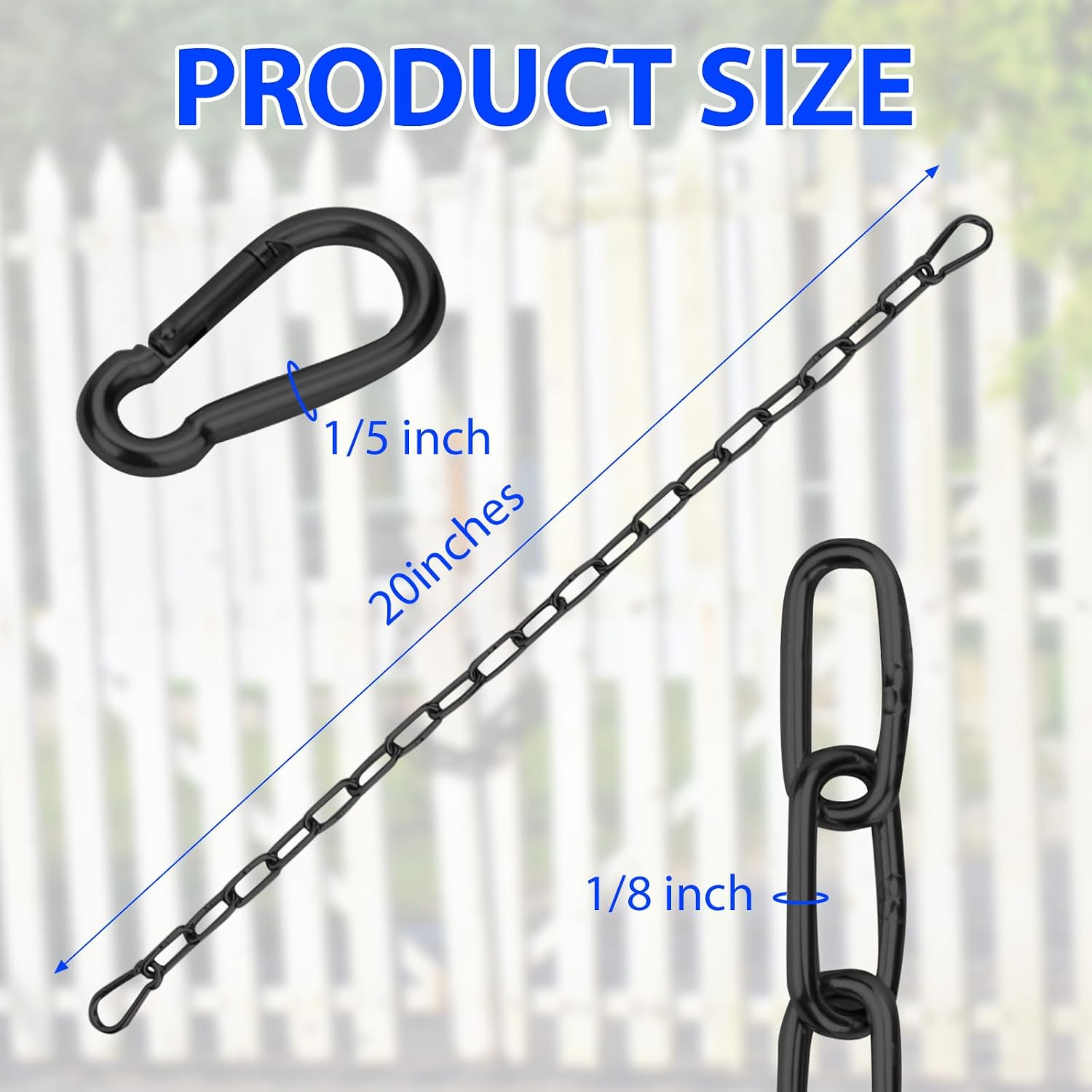Gate Chain Lock with Carabiners Barn Chain Link 20'' Black Gate Latches for Outdoor Fences Dog Cage Lock Backyard