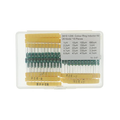 20 Values x 10PCS, Total 200 Pieces,0410 1/2W Color Ring Inductor Kit Including (1.0uH 2.2uH 3.3uH 4.7uH 6.8uH 10uH 15uH 22uH 33uH 47uH 100uH 150uH 220uH 330uH 470uH 680uH 1mH 2.2mH 3.3mH 4.7mH)