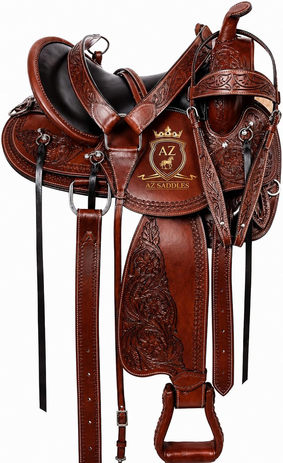 Premium Leather Western Trail Saddle Set Hand Tooled 10-18"