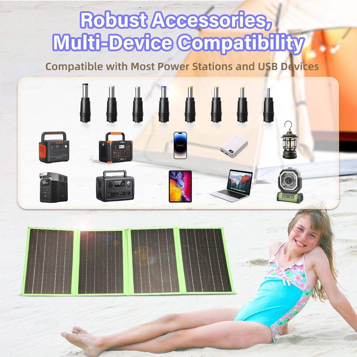 60W Portable Solar Panel Charger with USB-C, USB-A, DC Port, GOLUMU Outdoor IP67 Waterproof Foldable Solar Phone