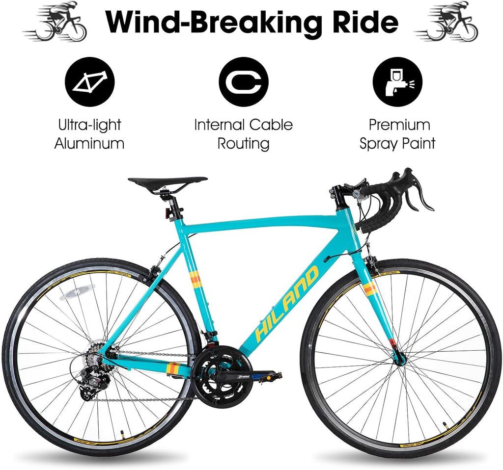 HILAND 700C Road Bike for Adults, 14 Speeds Racing Bicycle for Men Women | Lightweight aluminum frame, 14-speed