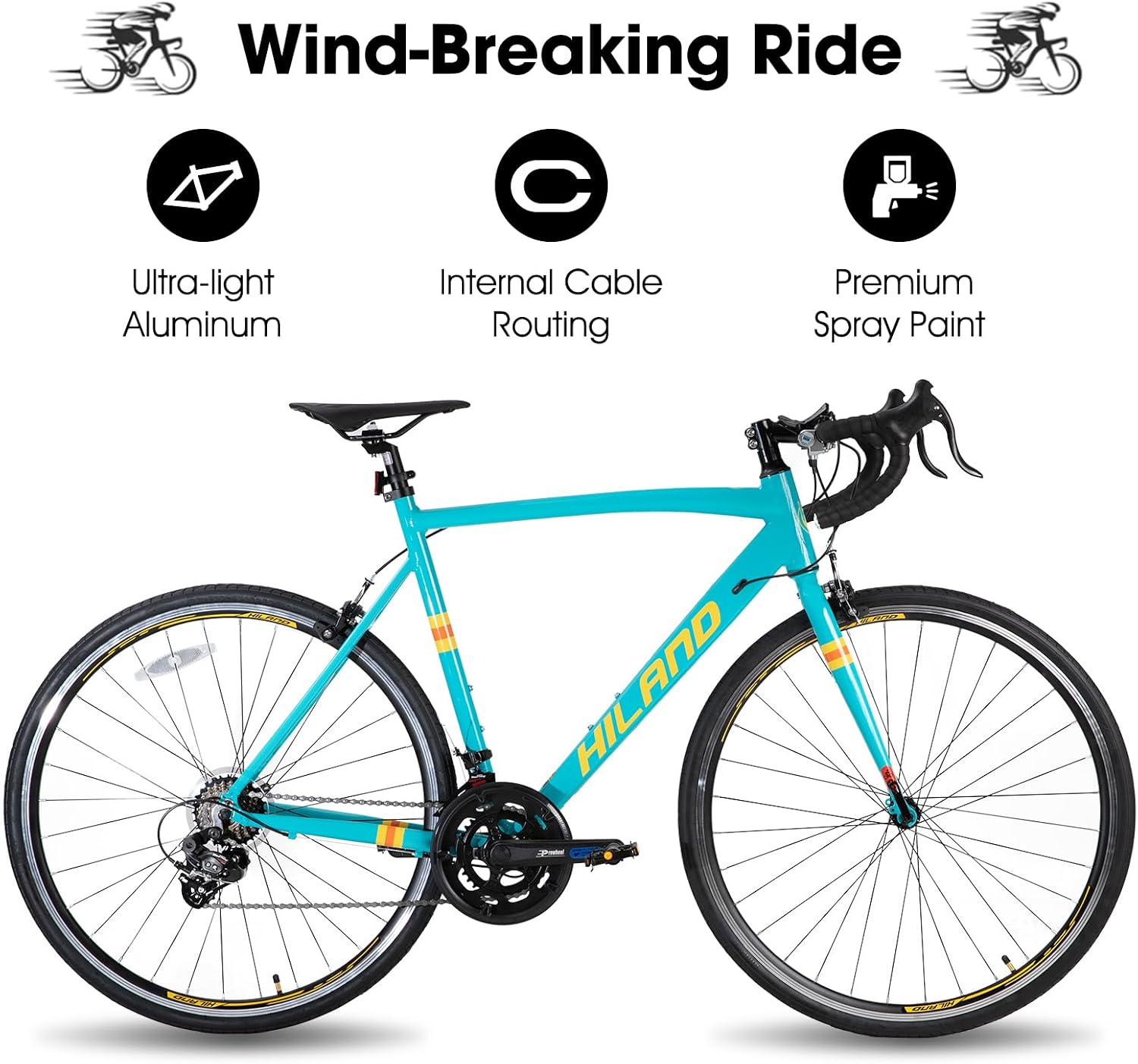 HILAND 700C Road Bike for Adults, 14 Speeds Racing Bicycle for Men Women | Lightweight aluminum frame, 14-speed