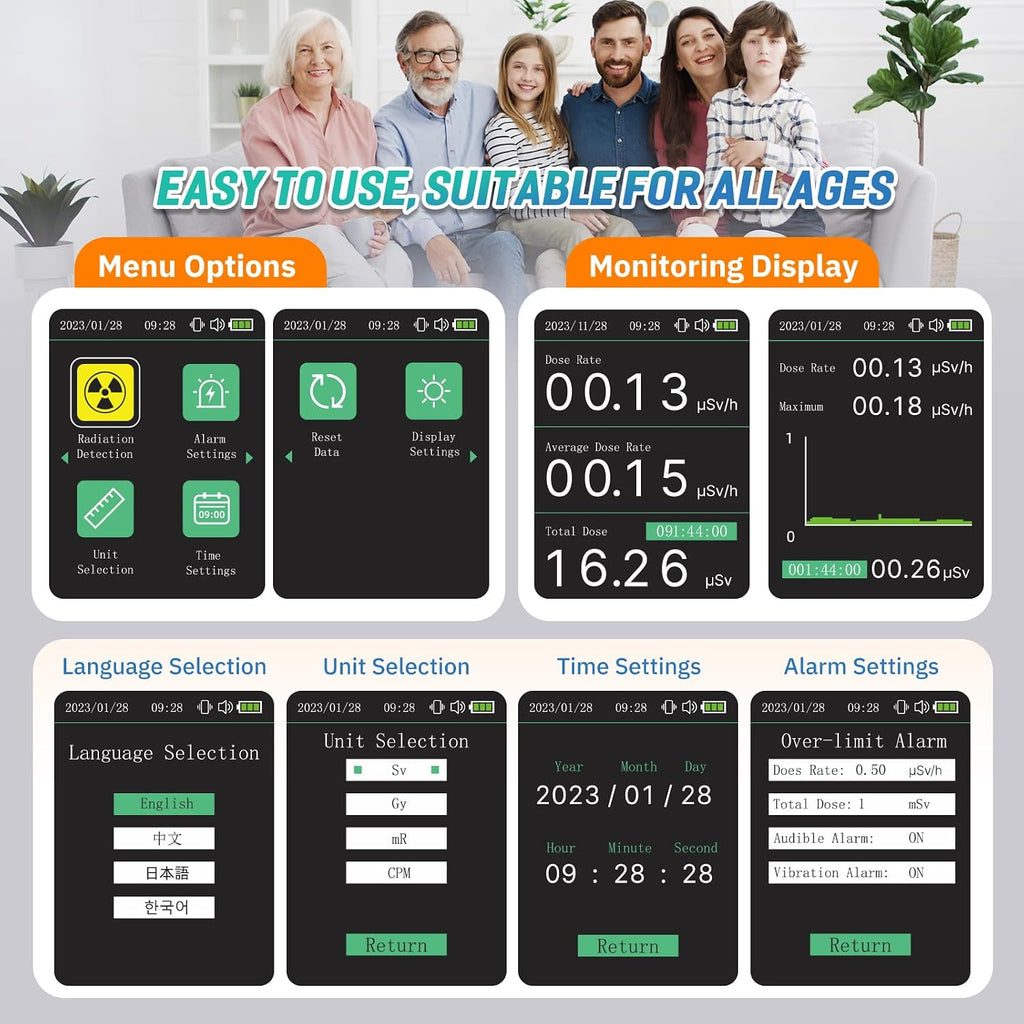 Geiger Counter Nuclear Radiation Detector with Smart Alert | Portable Handheld Radiation Monitor & Dosimeter with TFT