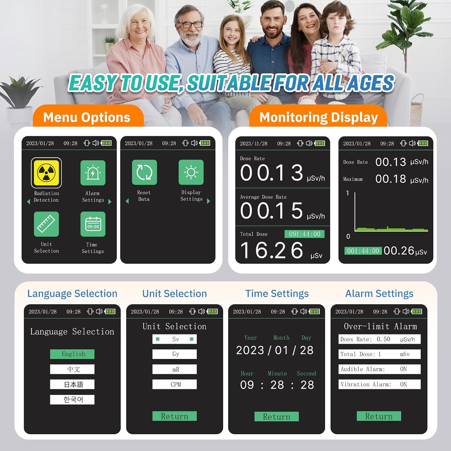 Geiger Counter Nuclear Radiation Detector with Smart Alert | Portable Handheld Radiation Monitor & Dosimeter with TFT