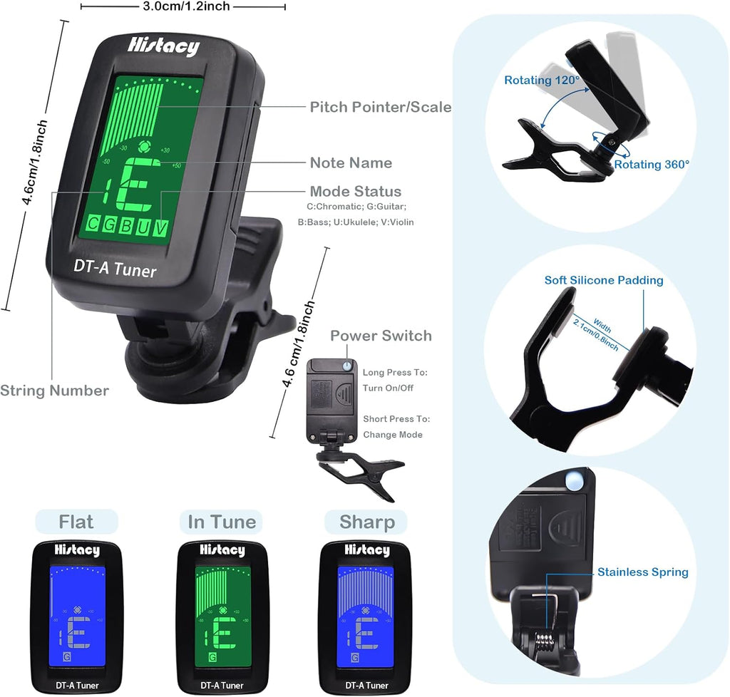 Guitar Accessories Kit: Wooden Stand, Strap, Clip-On Tuner, 3-in-1 Capo, 30 Picks for Acoustic, Electric Guitar, Bass
