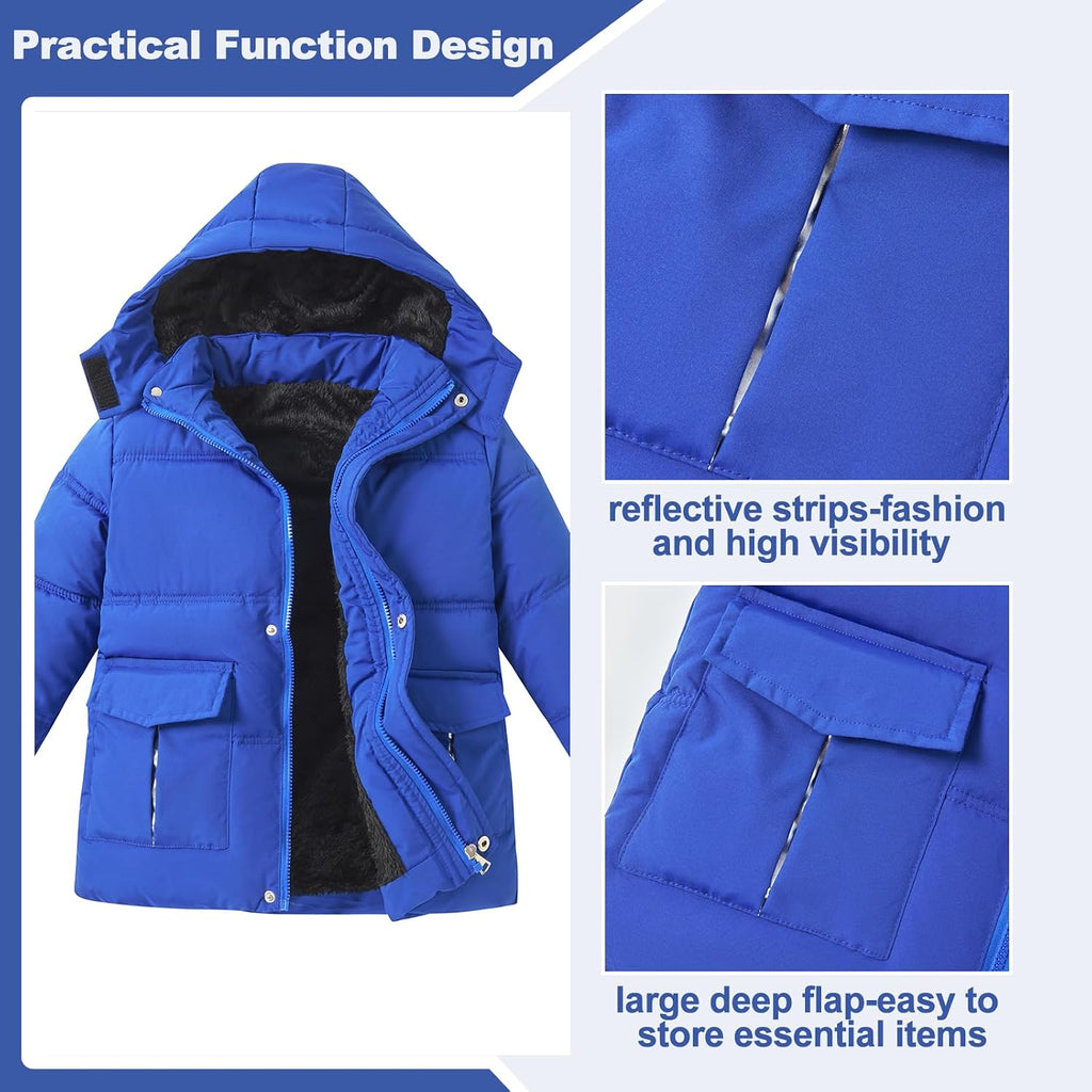 6-12 Years Boys Winter Coat Kids Warm Jacket Wind Water-Resistant Puffy Coats Outwear Toddler Hood Fleece Inner