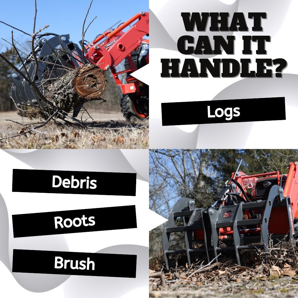 Ag Rite 48" Compact Root Grapple for Tractors - Single Cylinder | MADE IN USA | 1/2" Steel Teeth, 12" Tine Spacing