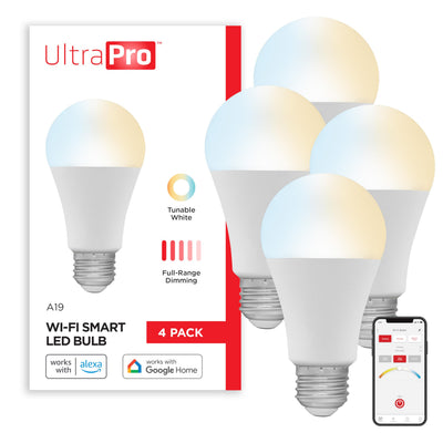 Wi-Fi LED Smart Light Bulb, A19, 60W Equivalent, White Select Tunable 2700K - 6500K, Full-Range Dimmability, 2.4GHz