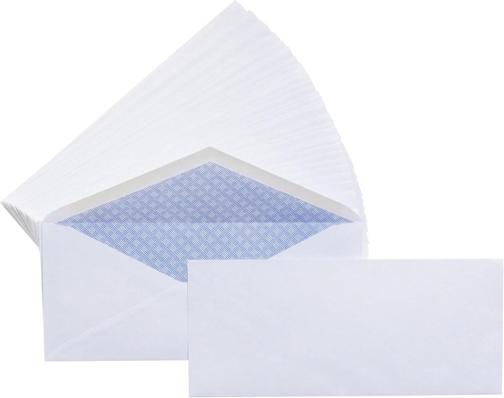 #10 Security Tinted Business Envelopes for Documents and Invoices, Quality Seal, 4-1/8" x 9-1/2", White, Pack of 500