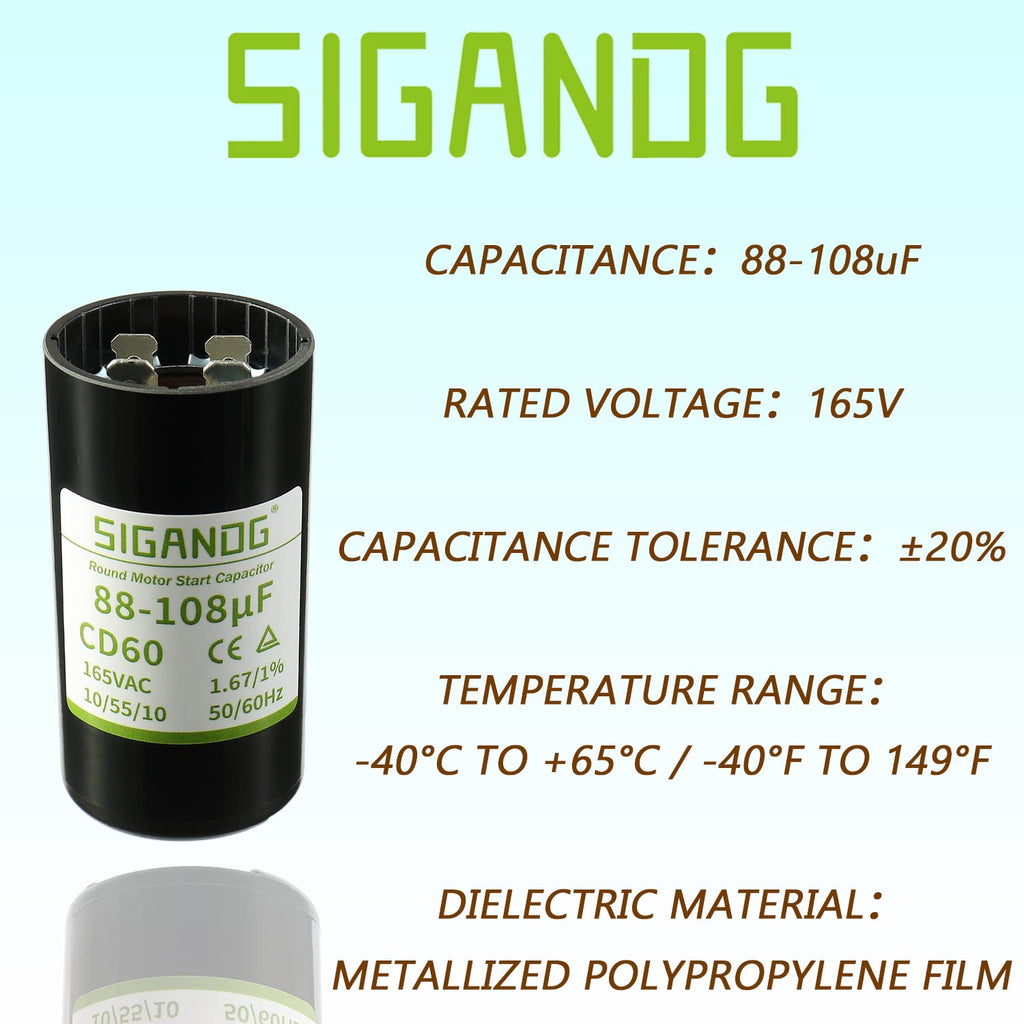 88-108 MFD 165VAC Round Start Capacitor 50/60 Hz AC