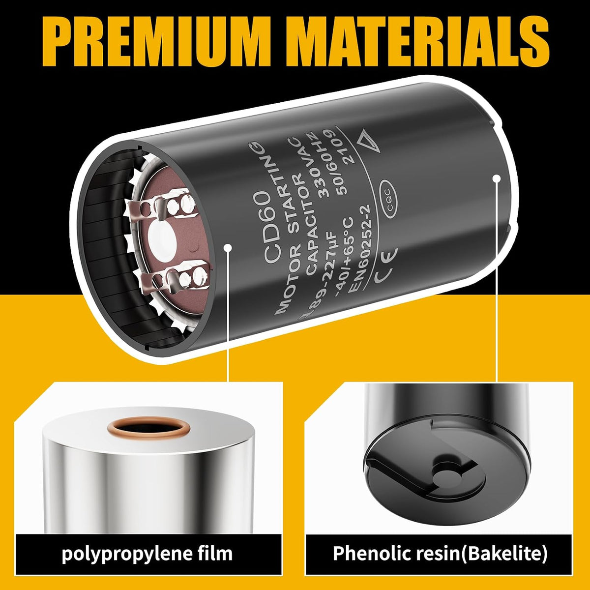 189-227 uf/MFD 330 VAC 50/60 Hz CD60 Round Motor Start Capacitor