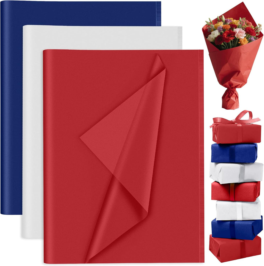 60 Sheets Red Blue White Tissue Paper for Gift Bags Flower Packaging