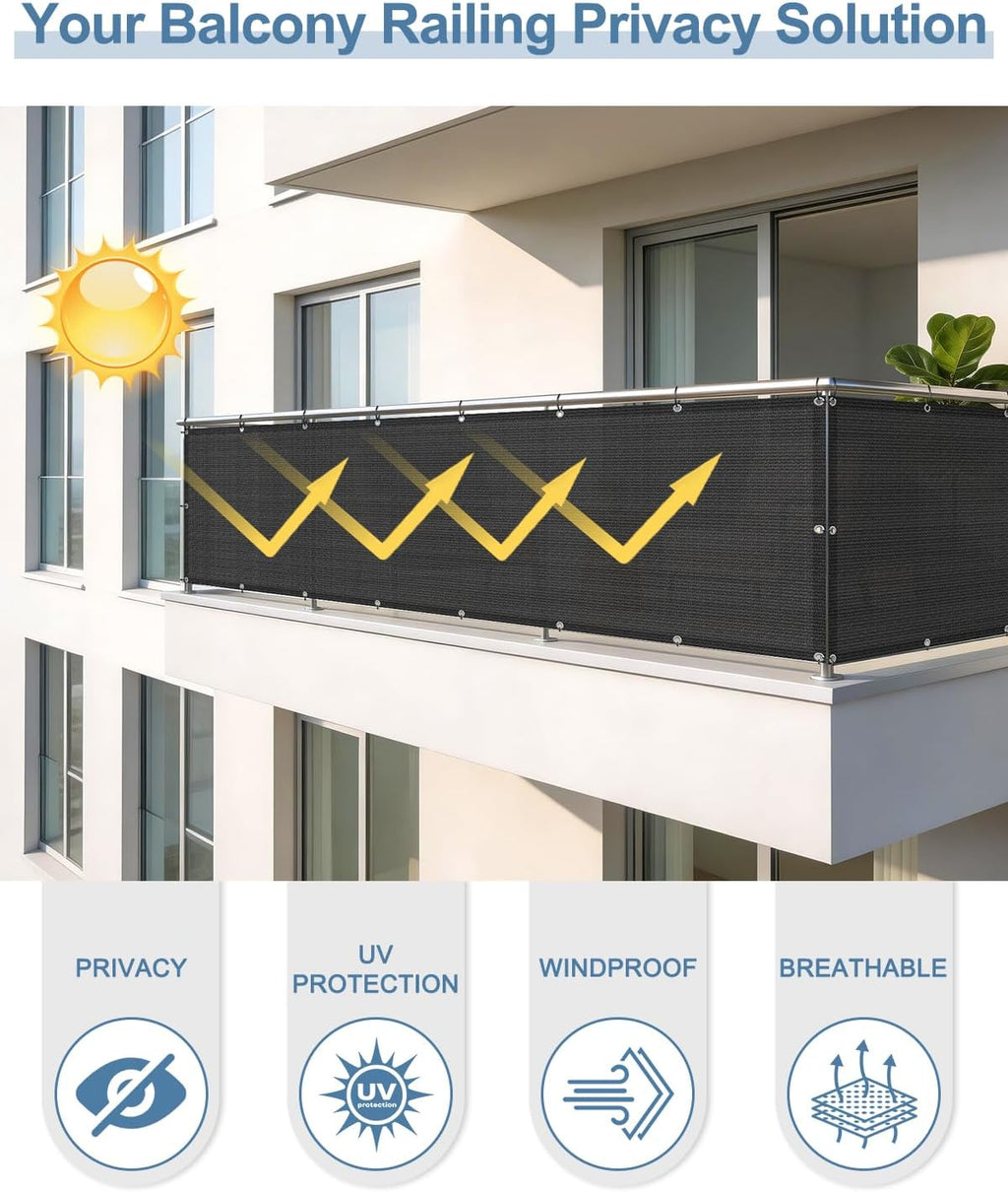 Balcony Privacy Screen Fence UV Protection, 3'x6', Black
