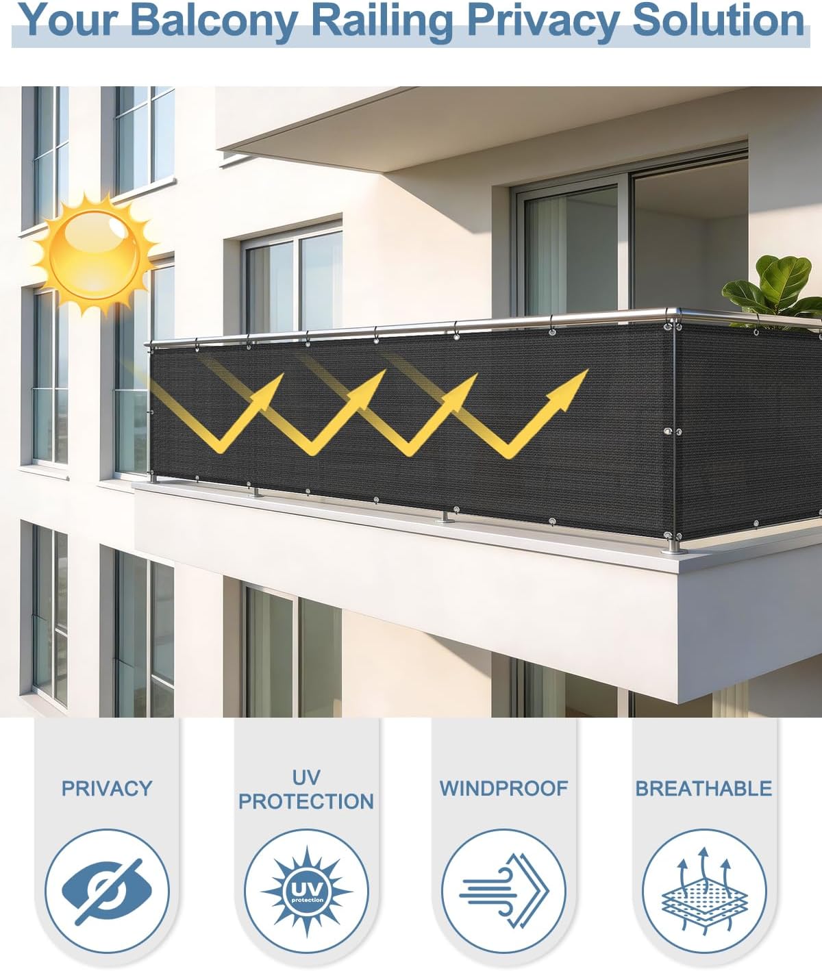 Balcony Privacy Screen Fence UV Protection, 3'x6', Black