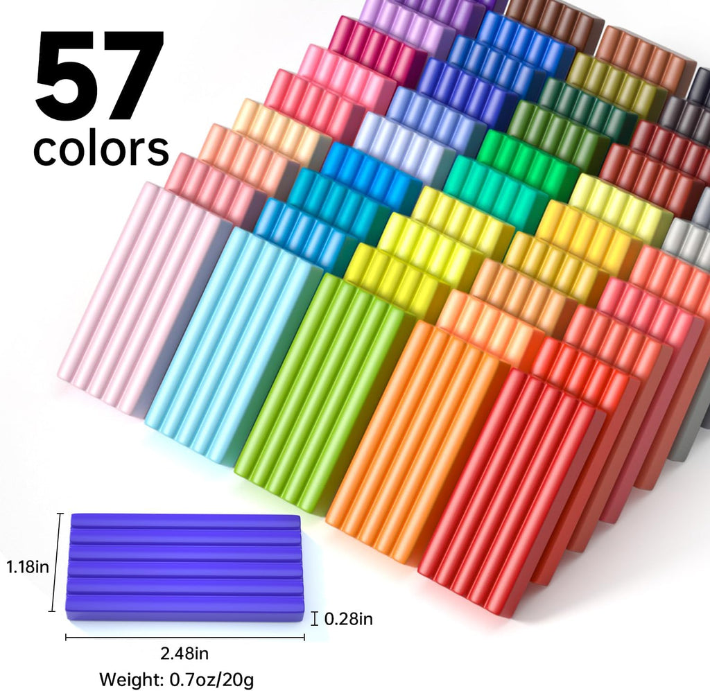 Polymer Clay Kit, 57 Colors Oven Bake Clay for Kids with 19 Carving Tools and 10 Accessories, Non-Sticky, Non-Toxic
