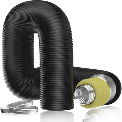 4'' Insulated Flexible Duct 8 FT Long, Black Noise Reducer Hose Silencer for Inline Duct Fan of Air Conditioner HVAC