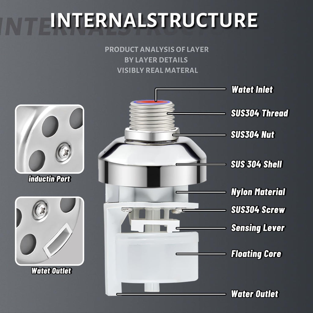 Leak-Proof NPT 1/2" Water Float Valve,1/2" to 3/4" 304 Stainless Steel Fully Automatic Water Level Control Float