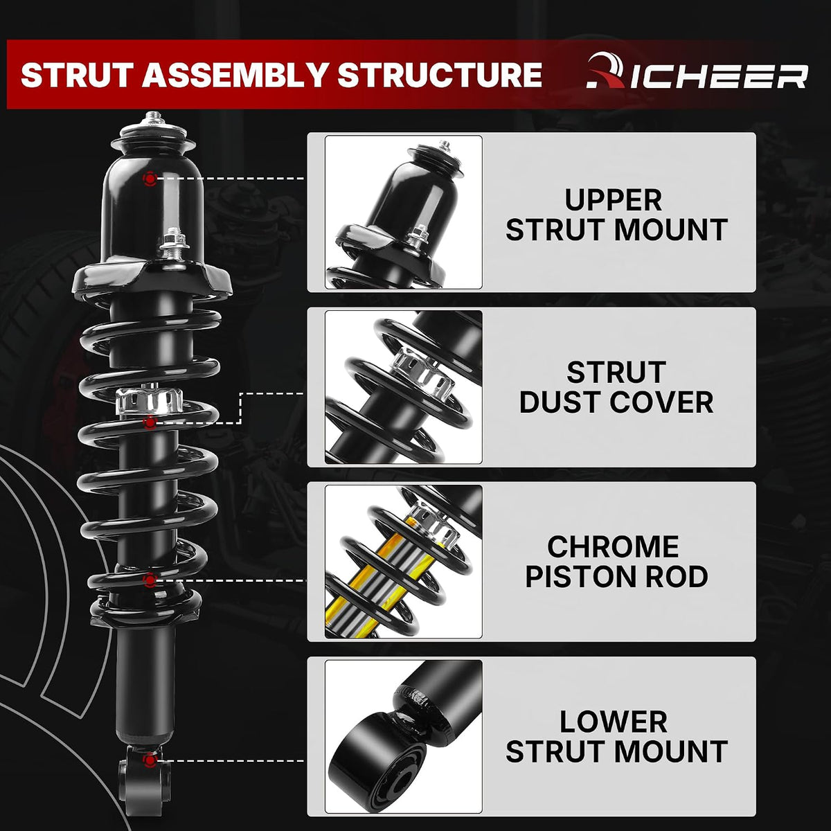 Richeer Front and Rear 4 PCS Strut Shock Assembly Fits 2009-2013 Corolla