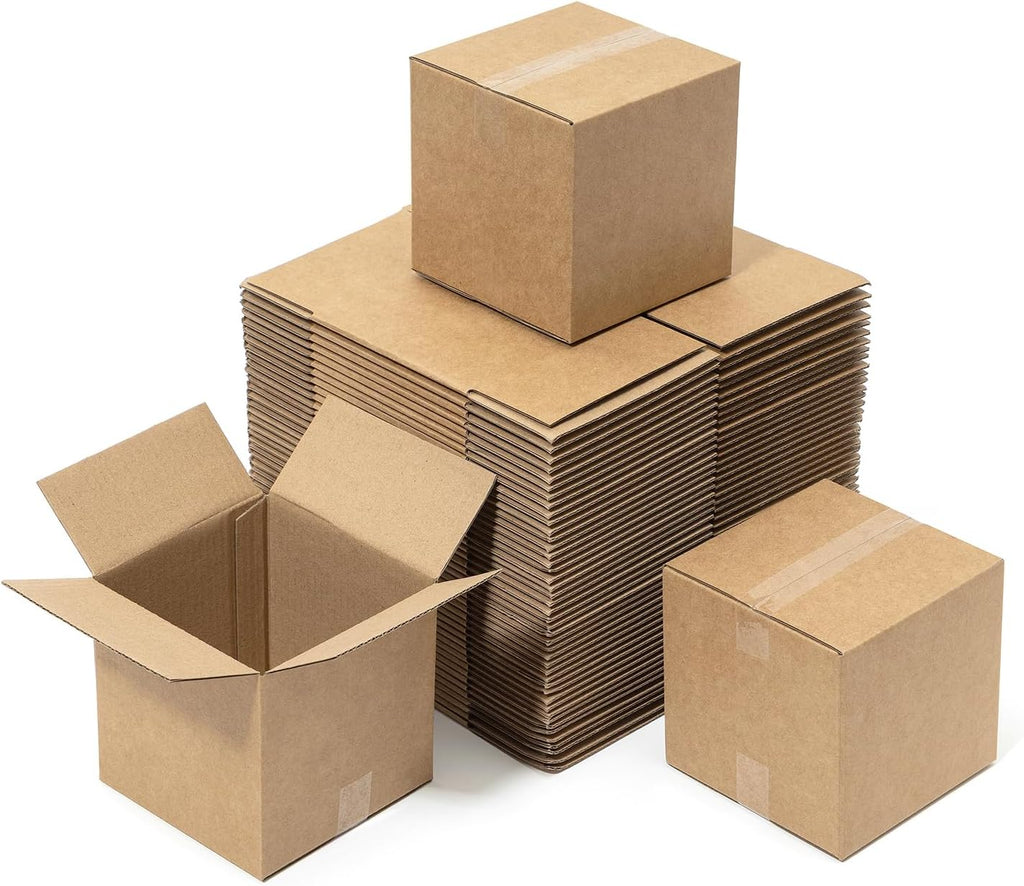 4x4x4" Shipping Boxes 50 Pack Small Corrugated Cardboard Box Brown