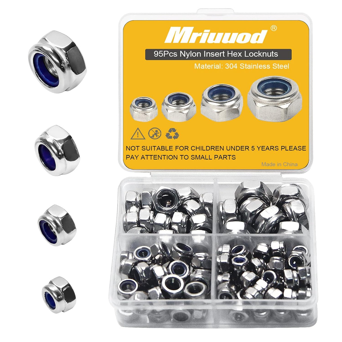 M8 M6 M5 M4 Locknuts Assortment Kit 95PCS Nylon Insert
