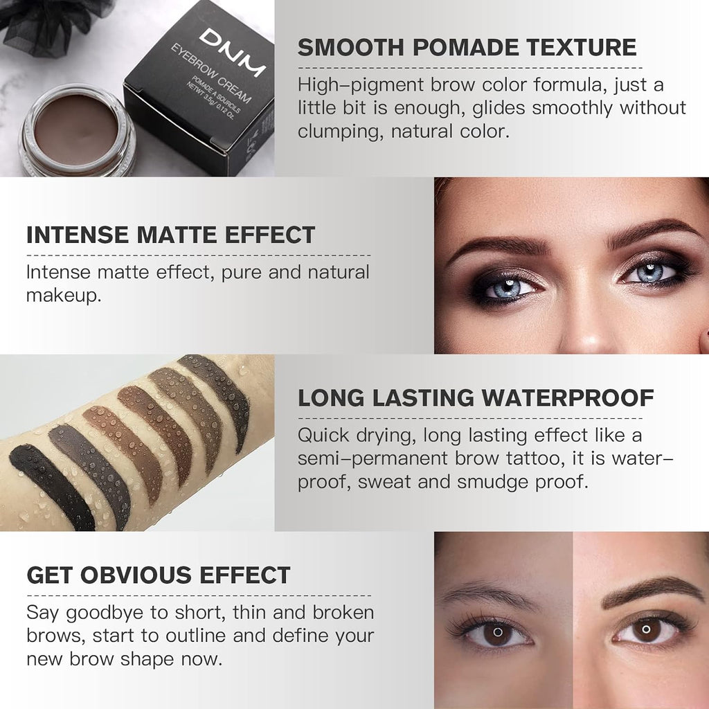Eyebrow Pomade Kit with Dual-ended Eyebrow Brush, Water and Stain Resistant High Pigment Pomade, Corrects Brow