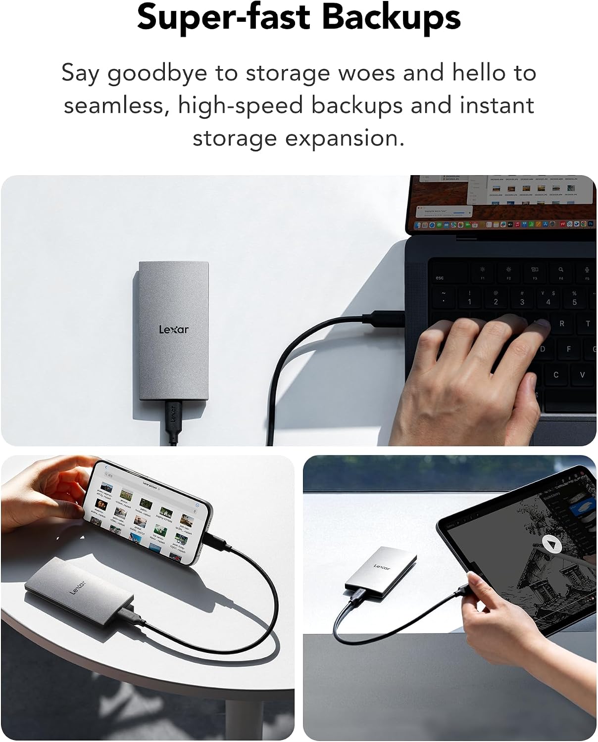 ES3 1TB Portable SSD Silver, USB 3.2 Gen 2 up to 1050MB/s | External SSD compatible with iPhone 17