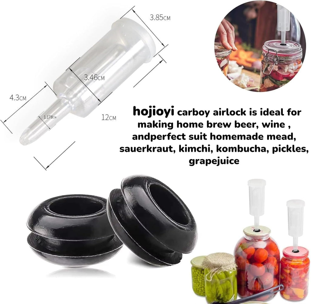 3-Piece Airlock 5-Pack with 5PCS #6 Stoppers, 5pcs Silicone Loops & 10PCS Grommets – Complete Fermentation Kit for