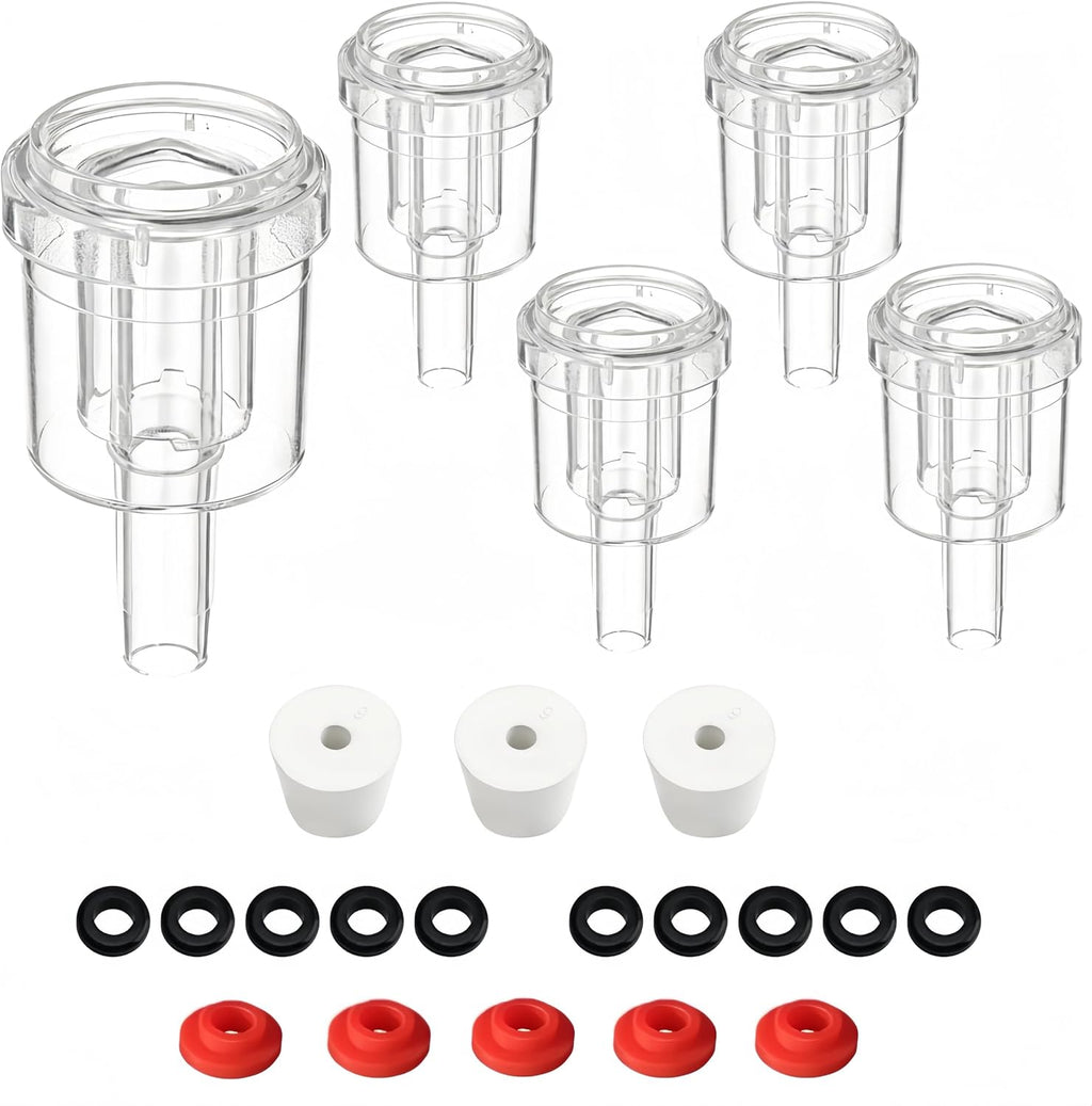2-Piece Airlock 5-Pack with 3PCS #6 Stoppers, 5pcs Silicone Loops & 10PCS Grommets – Complete Fermentation Kit for