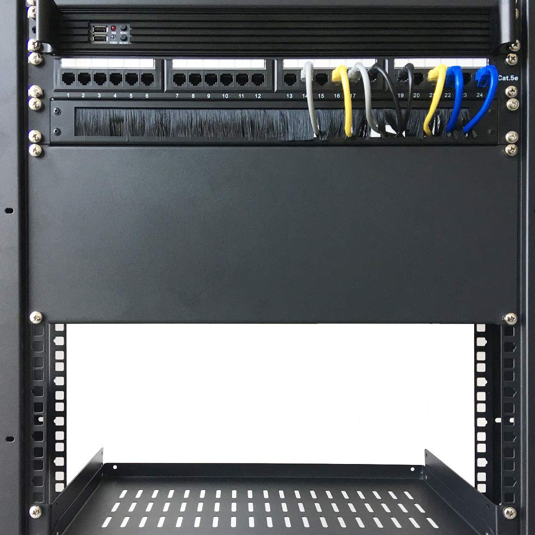 2 Pack-1U Brush Panel 19-inch Rack Mount Disassembled