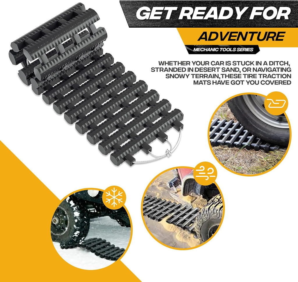24" Tire Traction Mat, Heavy-Duty Recovery Board for Snow, Ice, Mud & Sand, Off-Road Vehicle Traction Tracks with