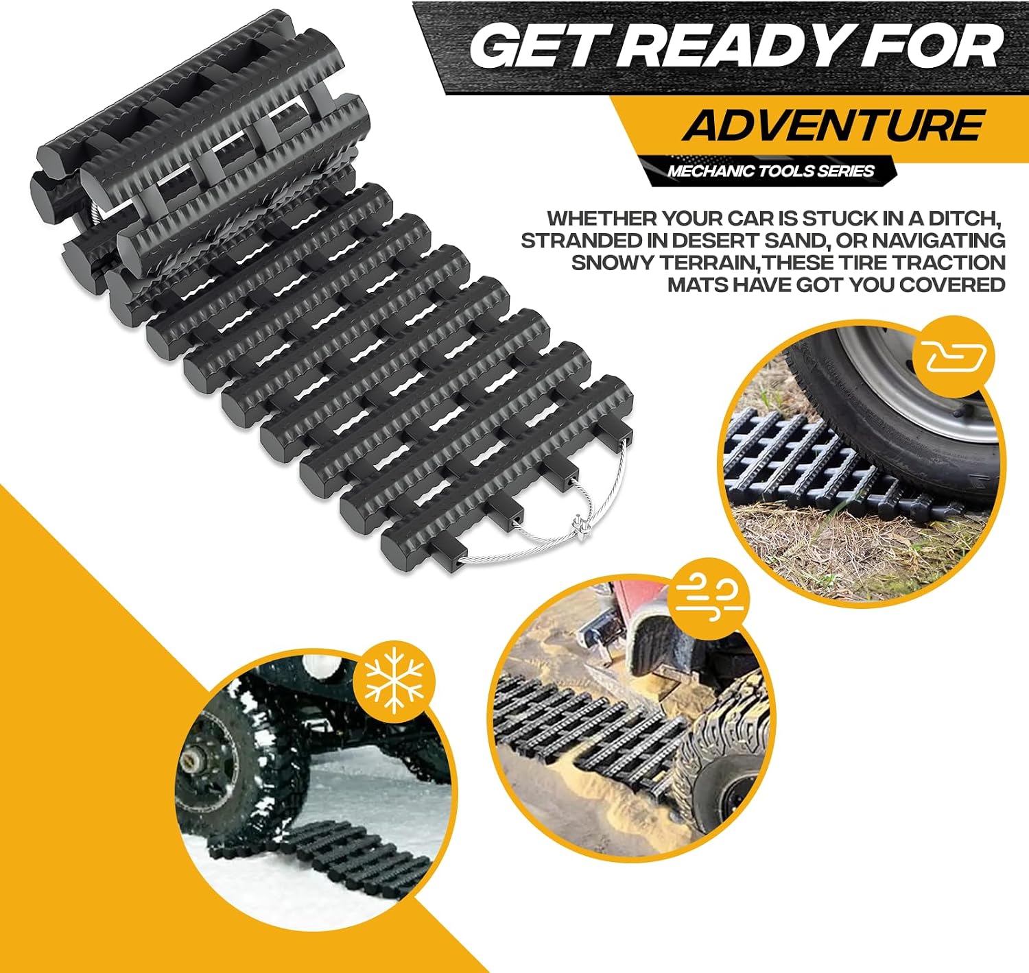24" Tire Traction Mat, Heavy-Duty Recovery Board for Snow, Ice, Mud & Sand, Off-Road Vehicle Traction Tracks with