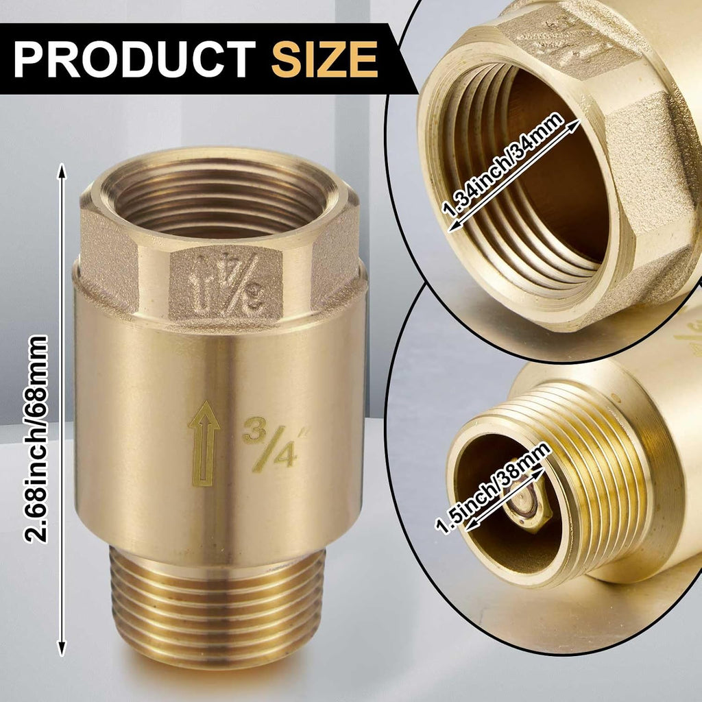 Zonon 2 Pcs 3/4 Inch Check Valve, One Way Spring Brass Check Valve