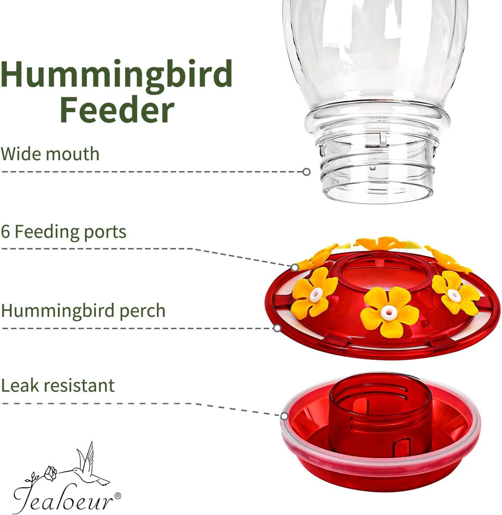 Hummingbird Feeder for Outdoors Hanging, 18 OZ Humming Birds Feeders with 6 Bee Guard Feeding Ports & Built-in Ant