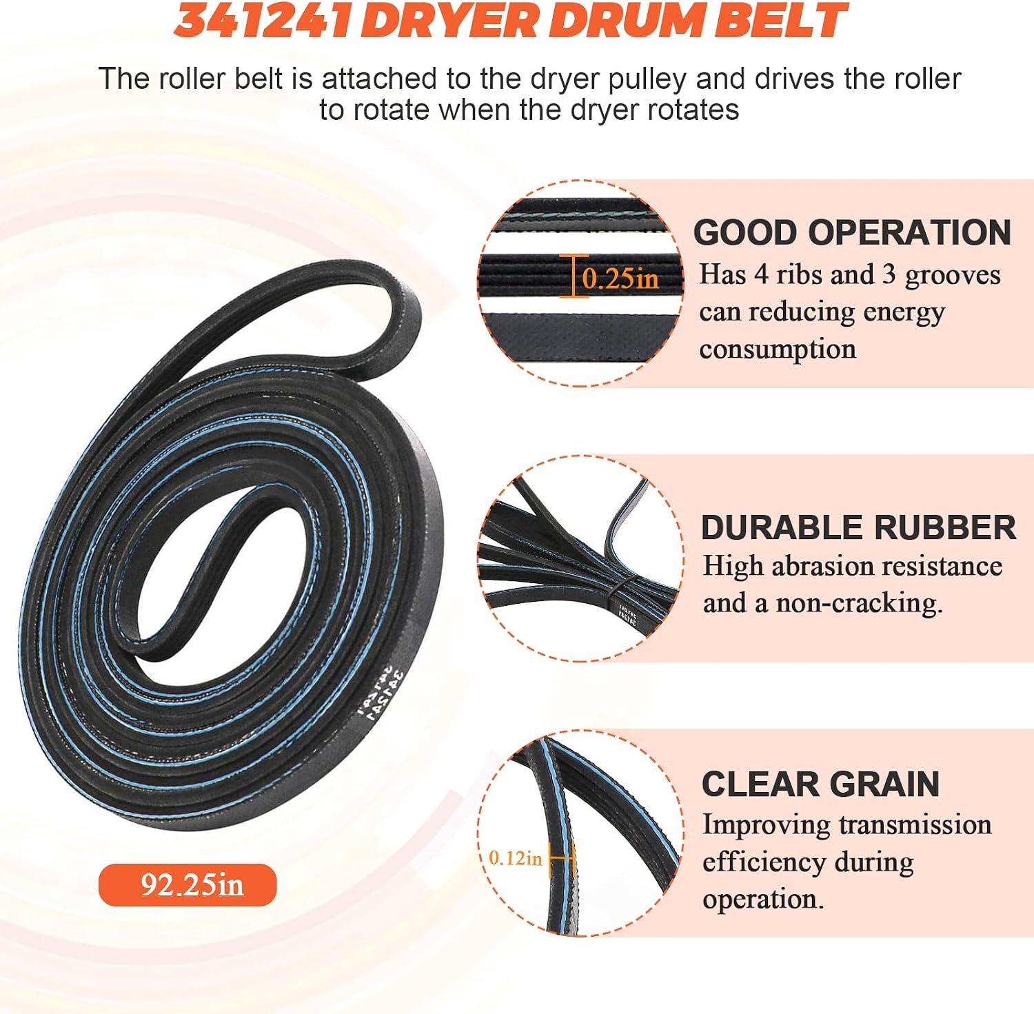 2026 Upgraded 4392065 Dryer Repair Kit by Beaquicy - Include 341241 Dryer Belt, 349241T Drum Roller Kit, 691366 Idler