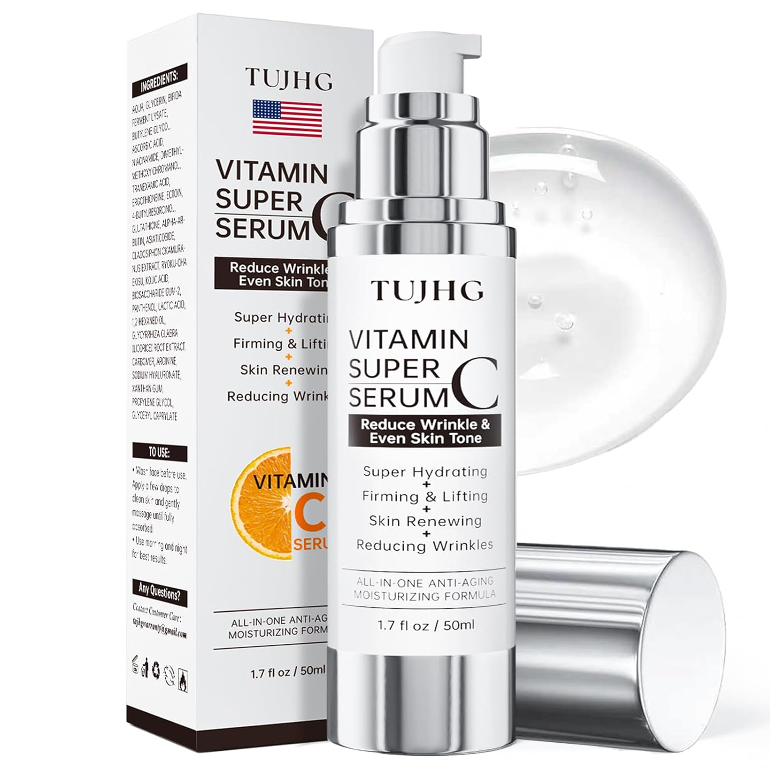 Vitamin C Retinol Serum for Face, Brightening & Anti-Aging with Hyaluronic Acid, Vitamin E, Peptides, Collagen