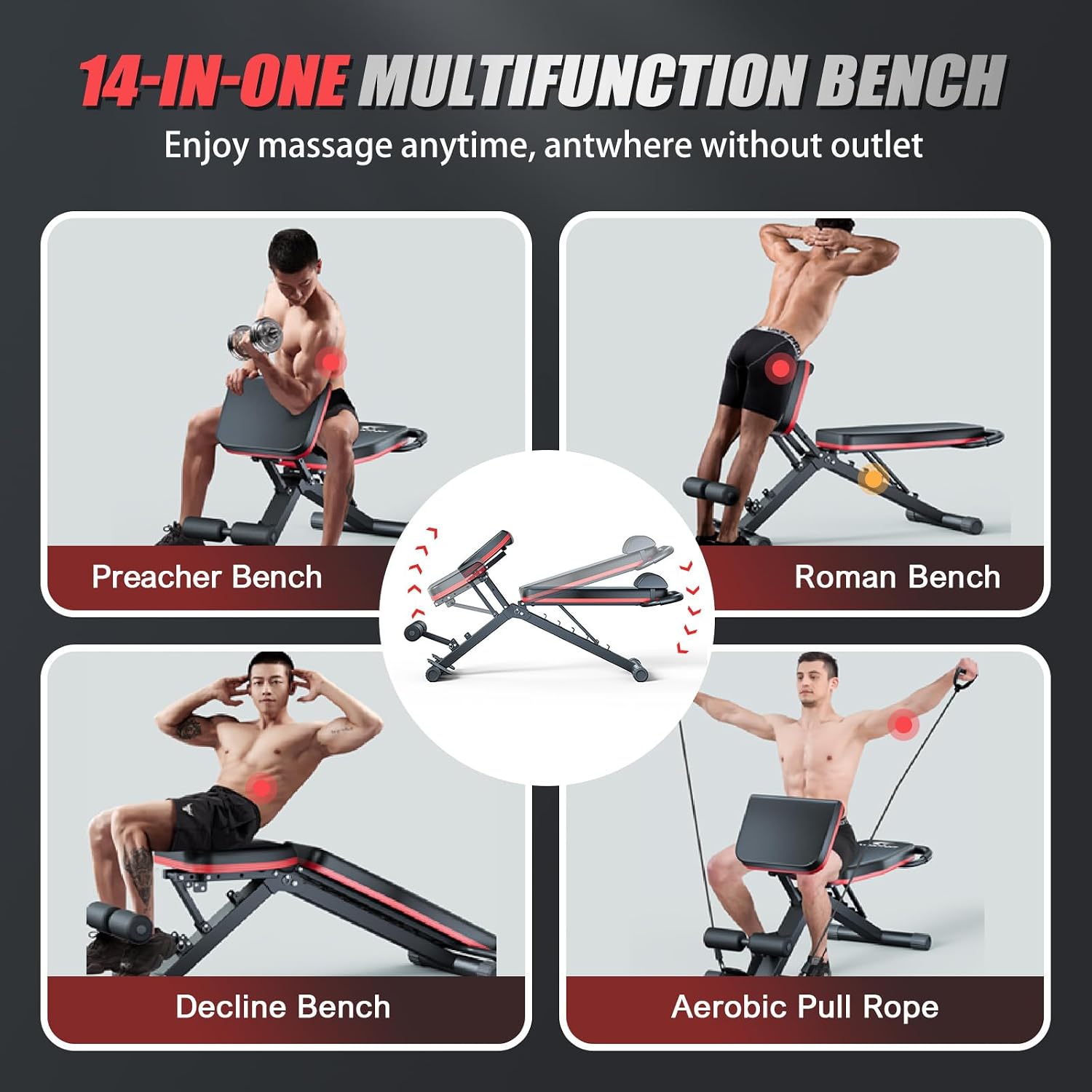 2026 Adjustable Weight Bench - 1000LBS Foldable Workout Bench for Home Gym | Leg Extension, Foldable Incline Decline