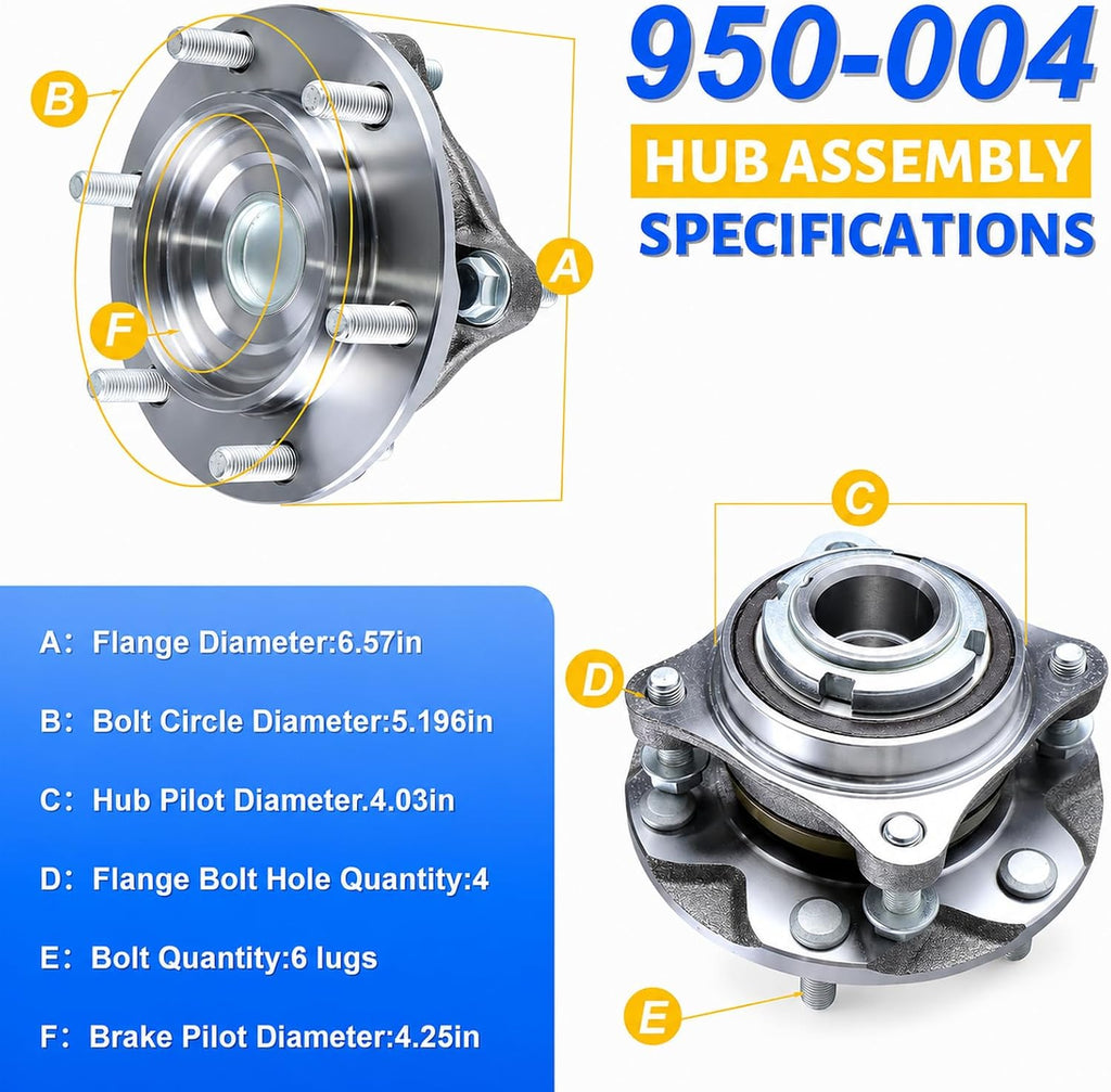2PC 950-004 2WD Front Wheel Bearing Hub Assembly Fit for 2005-2019 Tacoma