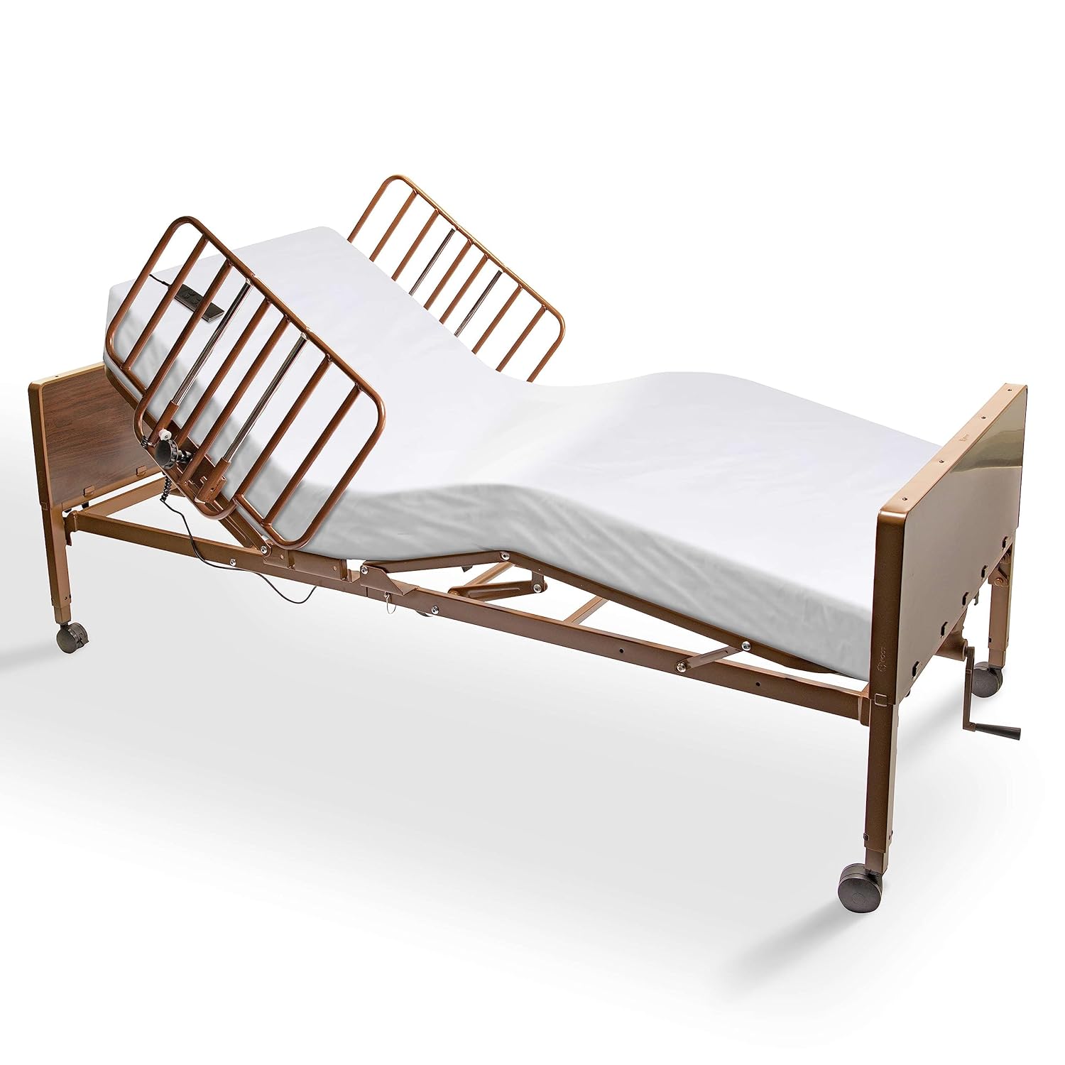 Semi Electric Hospital Bed for Home Use with Foam Mattress and Half Rails - Medical Bed for Long Term Care and