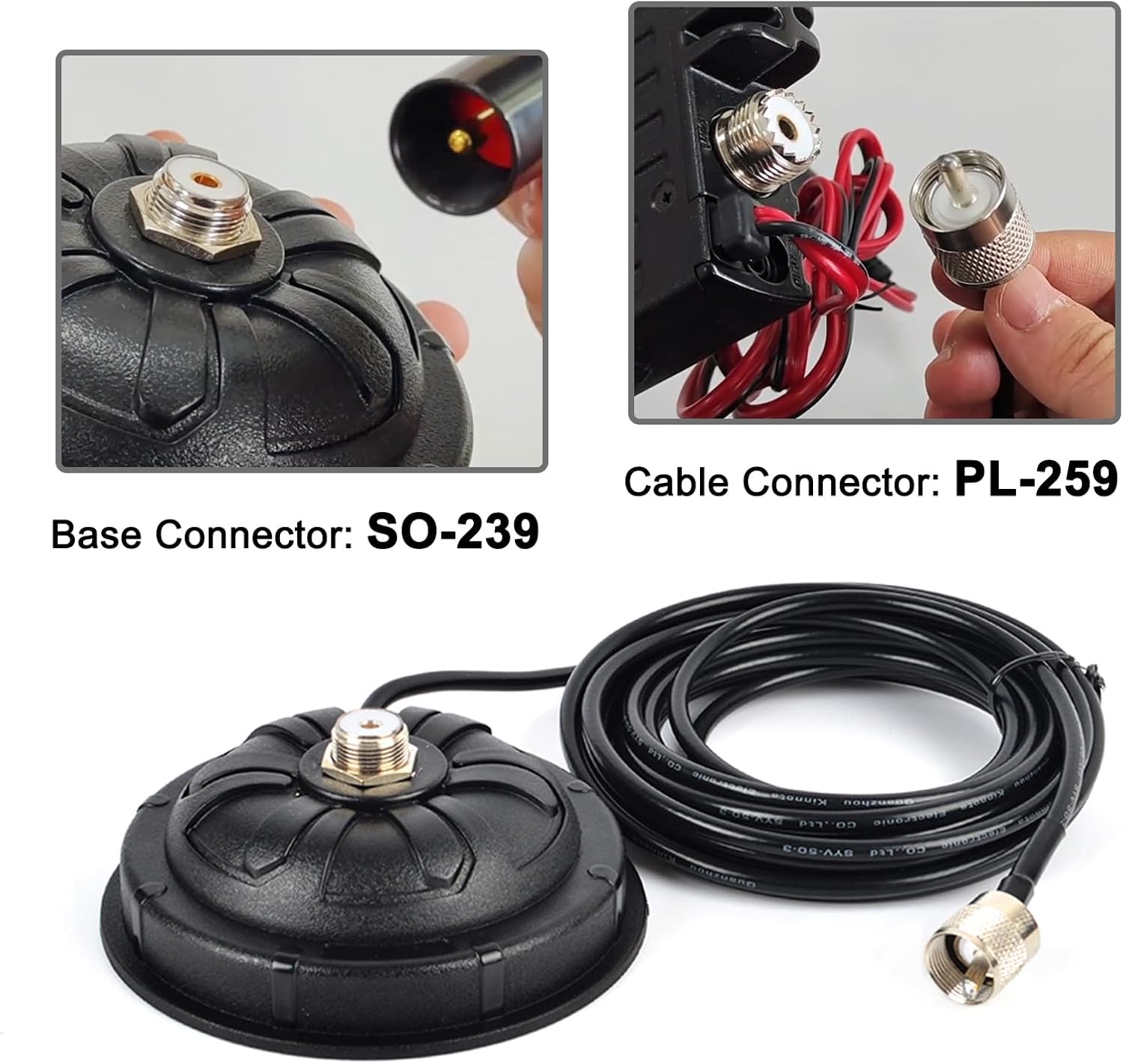 4.5 Inch SO239 Mobile Magnetic Antenna Mount W/16.4 ft.RG58 Cable